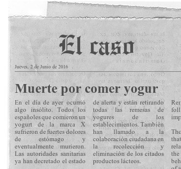 Fotografía del diario "El Caso" en el que aparece el titular "Muerte por comer yogur"
